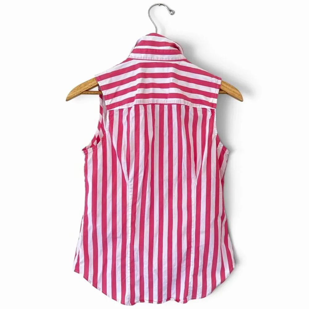 J.Crew Womens Small Pink White Striped Sleeveless Button Up Preppy Coastal Top